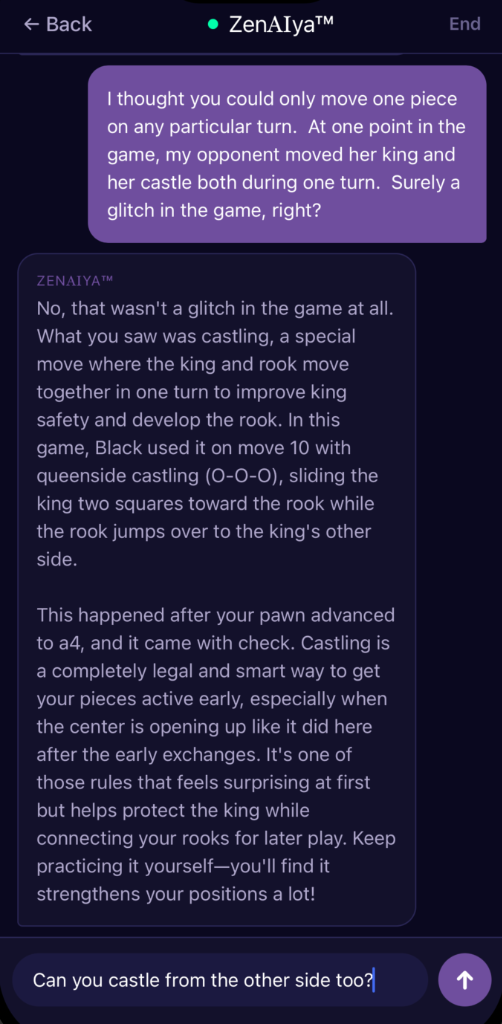 ZenAIya Chess Seek Counsel Chat Screen